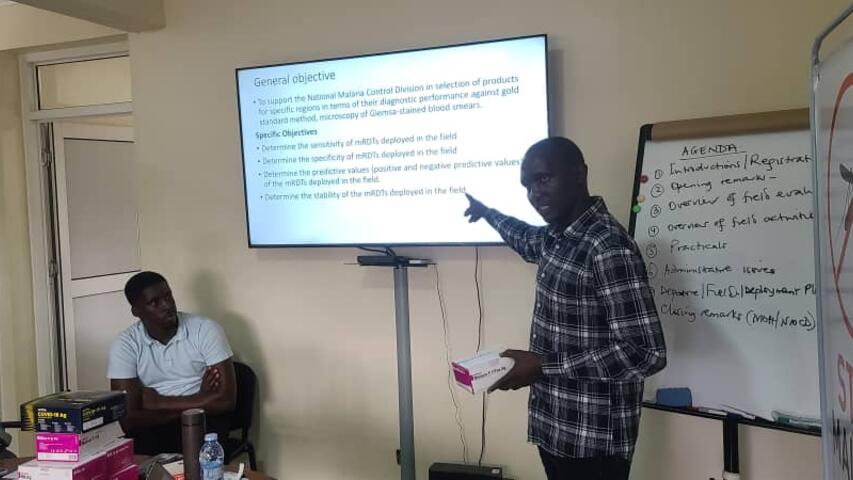 Training of participants for pilot field evaluation of SD Biosensor Standard Q Malaria Rapid Diagnostic test kits spearheaded by National Malaria Control Program - Ministry of Health in partnership with Josu Links Ltd with support from SD Biosensor, South Korea.